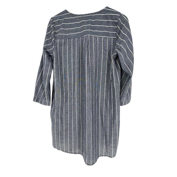 Entro Button Front Sheath Dress Size M Blue White Striped Chambray Roll Tab - Picture 9 of 16